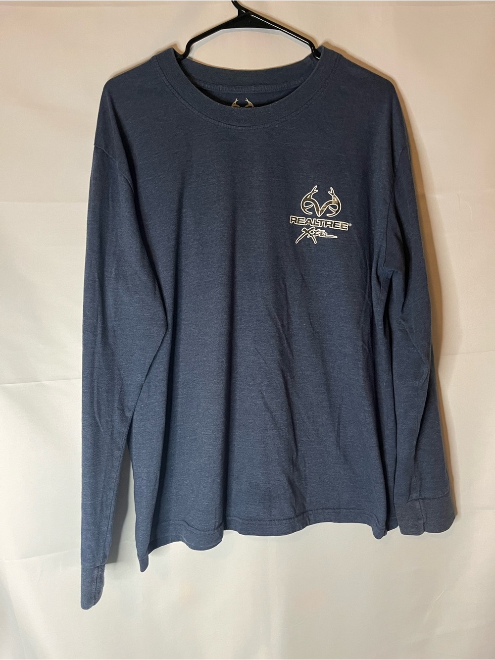 Realtree Men's Long Sleeve Tee in Blue  with White Logo